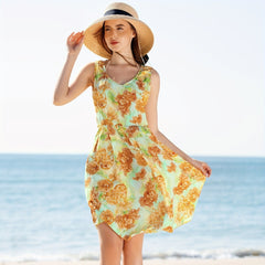 Shoulder leakage round neck printed one-piece sunscreen clothes for women