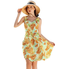 Shoulder leakage round neck printed one-piece sunscreen clothes for women